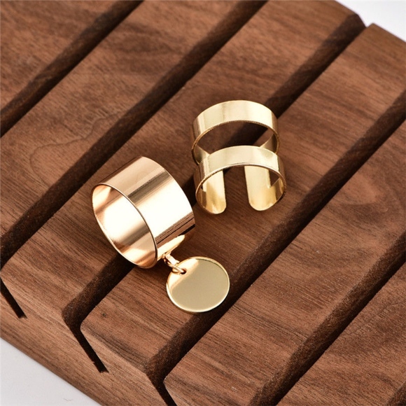 2-piece Reflective Minimalist Gold Coin Ring Set - Picture 3 of 7